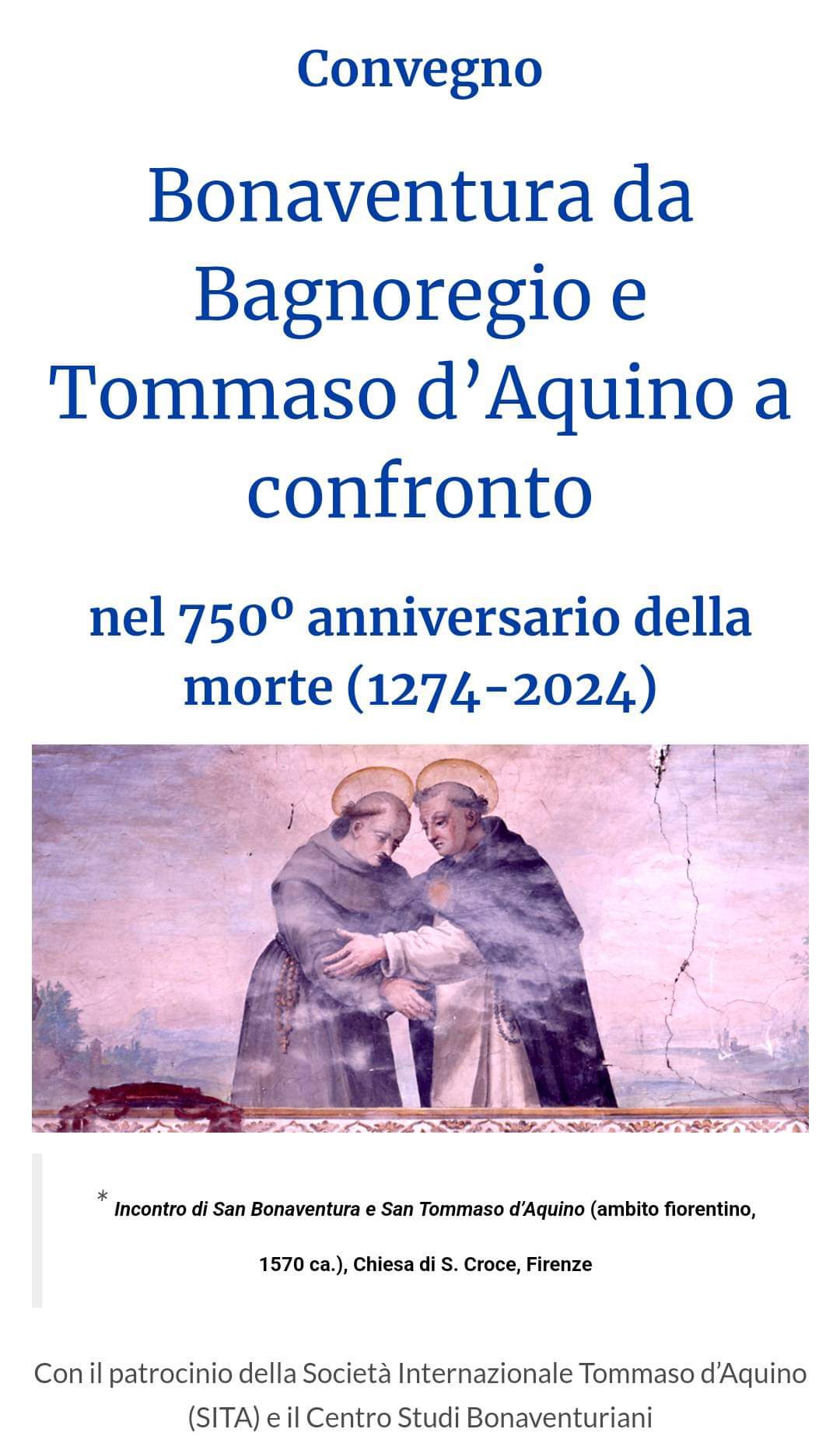 Convegno: Bonaventura da Bagnoregio e Tommaso d’Aquino a confronto (Roma, 10-11 aprile 2024)