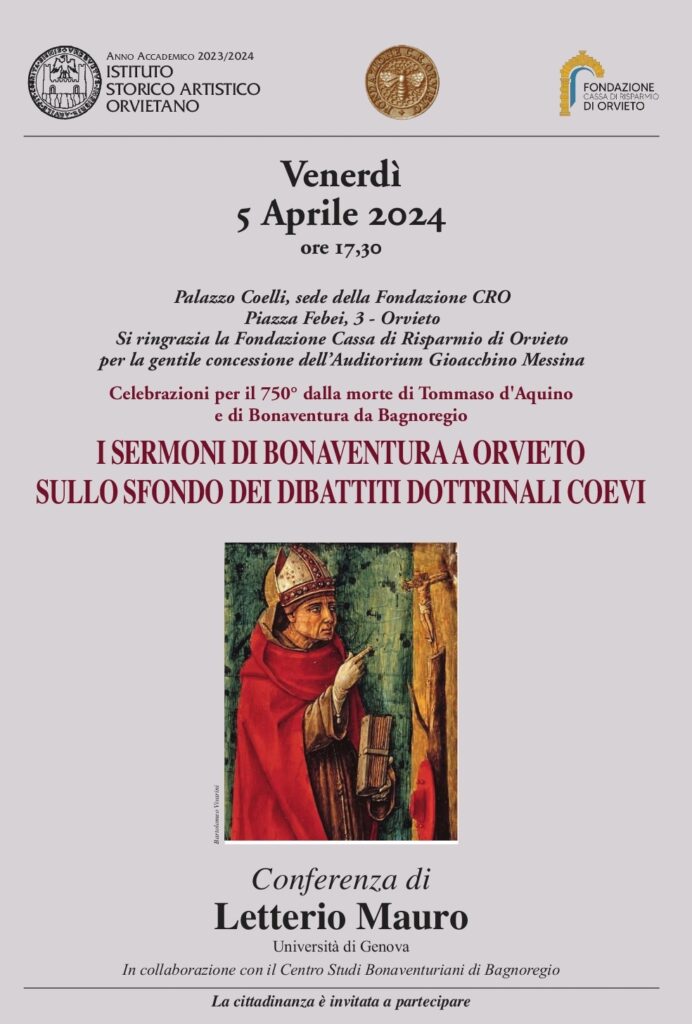 “I sermoni di Bonaventura a Orvieto sullo sfondo dei dibattiti dottrinali coevi” (Orvieto, 5 aprile 2024)