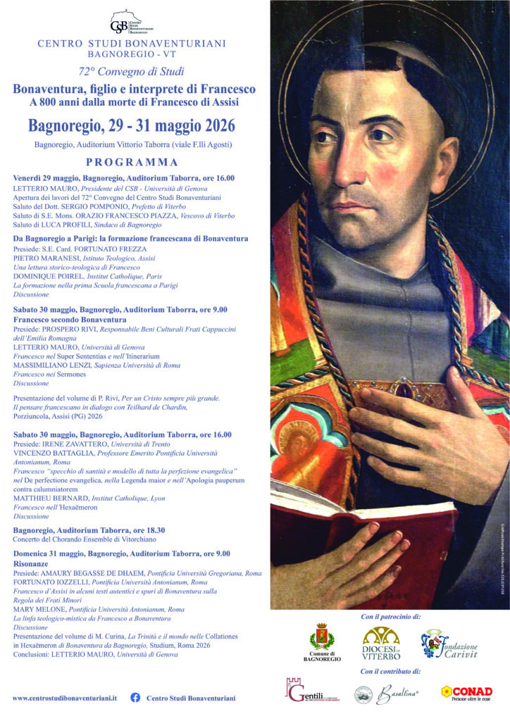 PROGRAMMA del 72° Convegno del Centro Studi Bonaventuriani – 29-31 maggio 2026